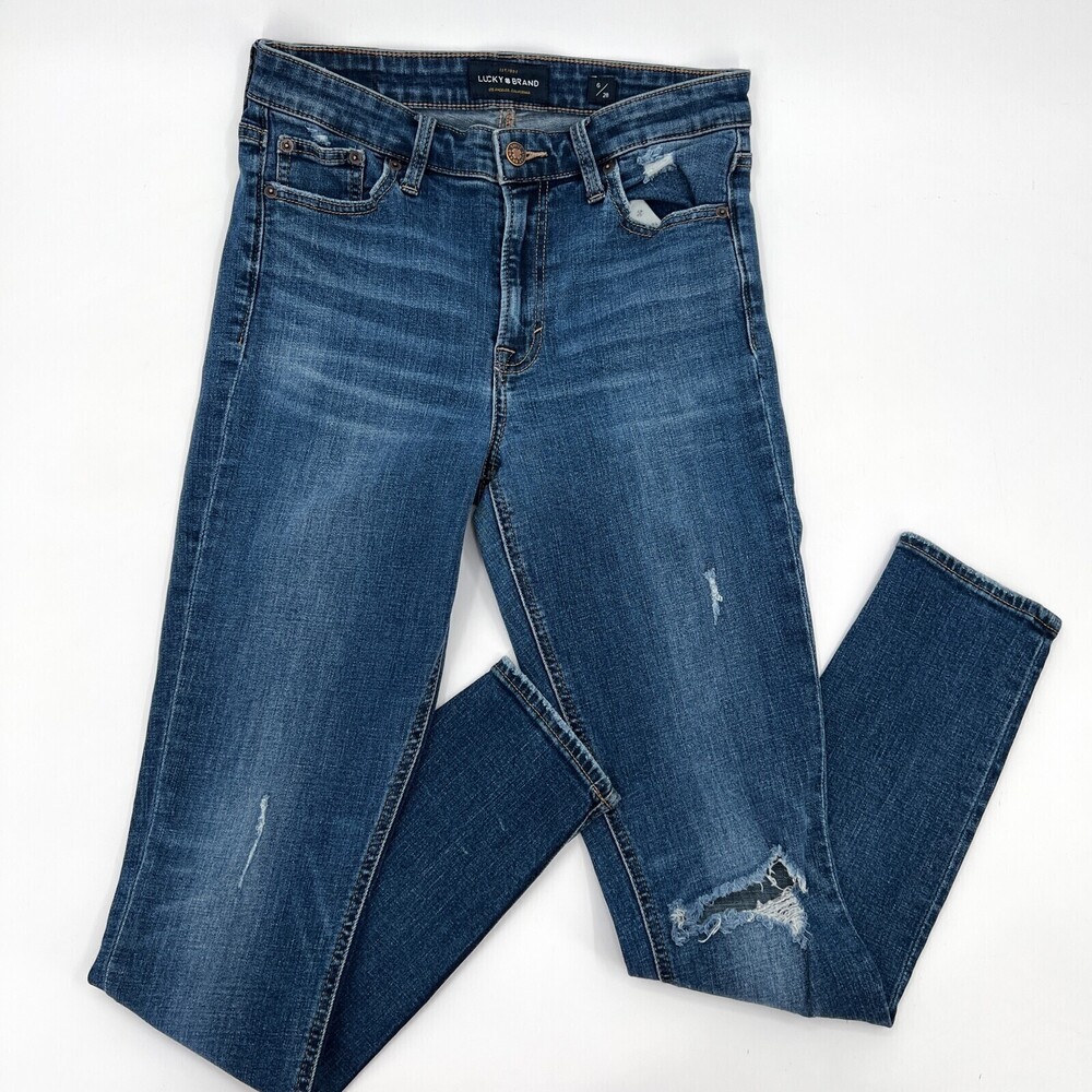 Lucky Brand Jeans Womens 6 28 Blue Bridgette Skinny Distressed Mid Rise